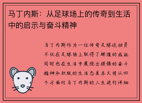 马丁内斯：从足球场上的传奇到生活中的启示与奋斗精神